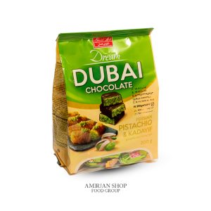 شکلات شیری با مغزی کنافه پسته 200 گرم (DUBAI) 6*6